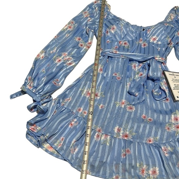 B DARLIN Womens Blue Lined Belted Padded Long Sleeve Short Dress 3/4 NWT - Picture 15 of 16